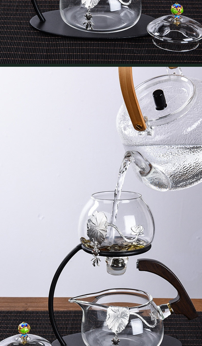 Creative Silver Inlaid Semi-automatic Tea Set Heat-resistant Glass Kung Fu Tea Set Teapot Teacup-Health Wisdom™