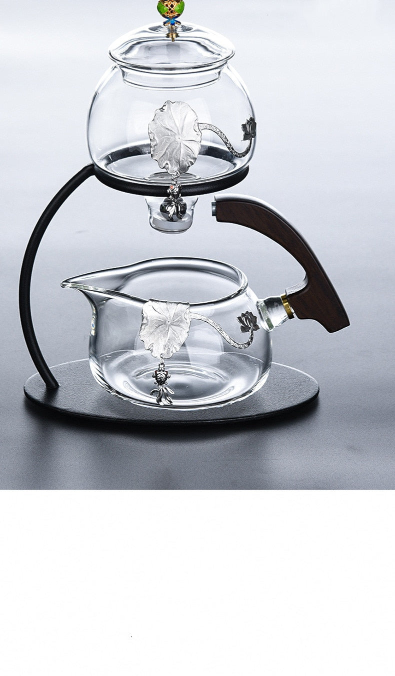Creative Silver Inlaid Semi-automatic Tea Set Heat-resistant Glass Kung Fu Tea Set Teapot Teacup-Health Wisdom™