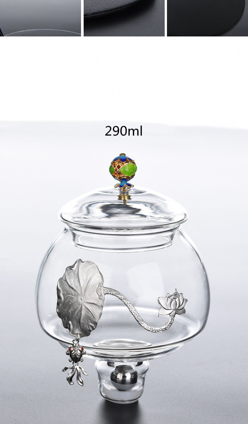 Creative Silver Inlaid Semi-automatic Tea Set Heat-resistant Glass Kung Fu Tea Set Teapot Teacup-Health Wisdom™