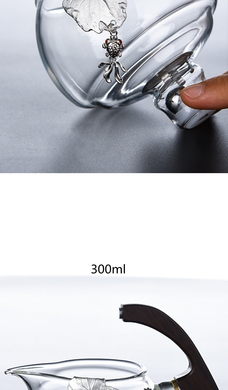 Creative Silver Inlaid Semi-automatic Tea Set Heat-resistant Glass Kung Fu Tea Set Teapot Teacup-Health Wisdom™