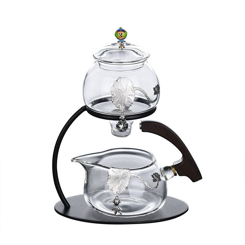 Creative Silver Inlaid Semi-automatic Tea Set Heat-resistant Glass Kung Fu Tea Set Teapot Teacup-Health Wisdom™