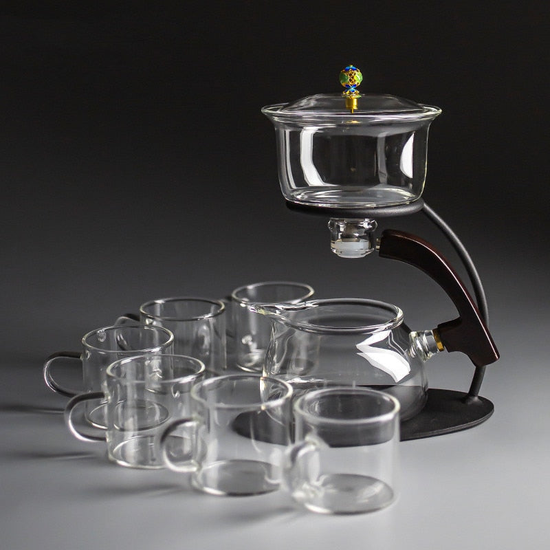Creative Silver Inlaid Semi-automatic Tea Set Heat-resistant Glass Kung Fu Tea Set Teapot Teacup-Health Wisdom™