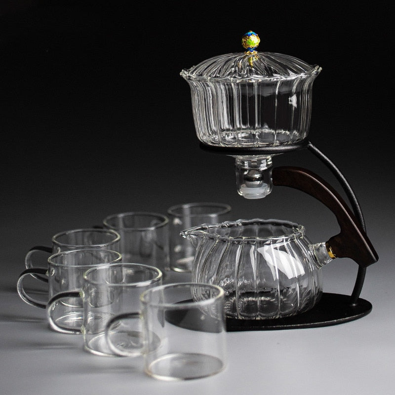 Creative Silver Inlaid Semi-automatic Tea Set Heat-resistant Glass Kung Fu Tea Set Teapot Teacup-Health Wisdom™