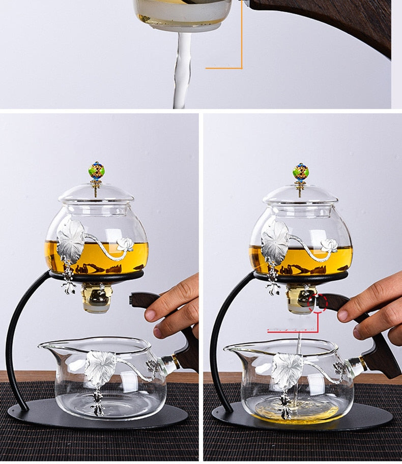 Creative Silver Inlaid Semi-automatic Tea Set Heat-resistant Glass Kung Fu Tea Set Teapot Teacup-Health Wisdom™