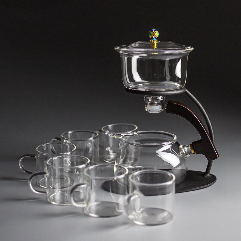 Creative Silver Inlaid Semi-automatic Tea Set Heat-resistant Glass Kung Fu Tea Set Teapot Teacup-Health Wisdom™