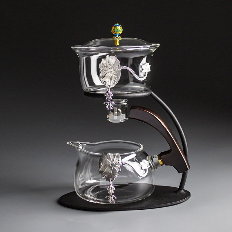 Creative Silver Inlaid Semi-automatic Tea Set Heat-resistant Glass Kung Fu Tea Set Teapot Teacup-Health Wisdom™