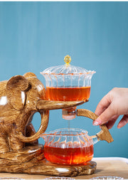 Creative Tea Set Elephant Shape Automatic Tea Set Pu'er Oolong Teapot And Cup Set Heat-resistant Glass Teapot With Base-Health Wisdom™