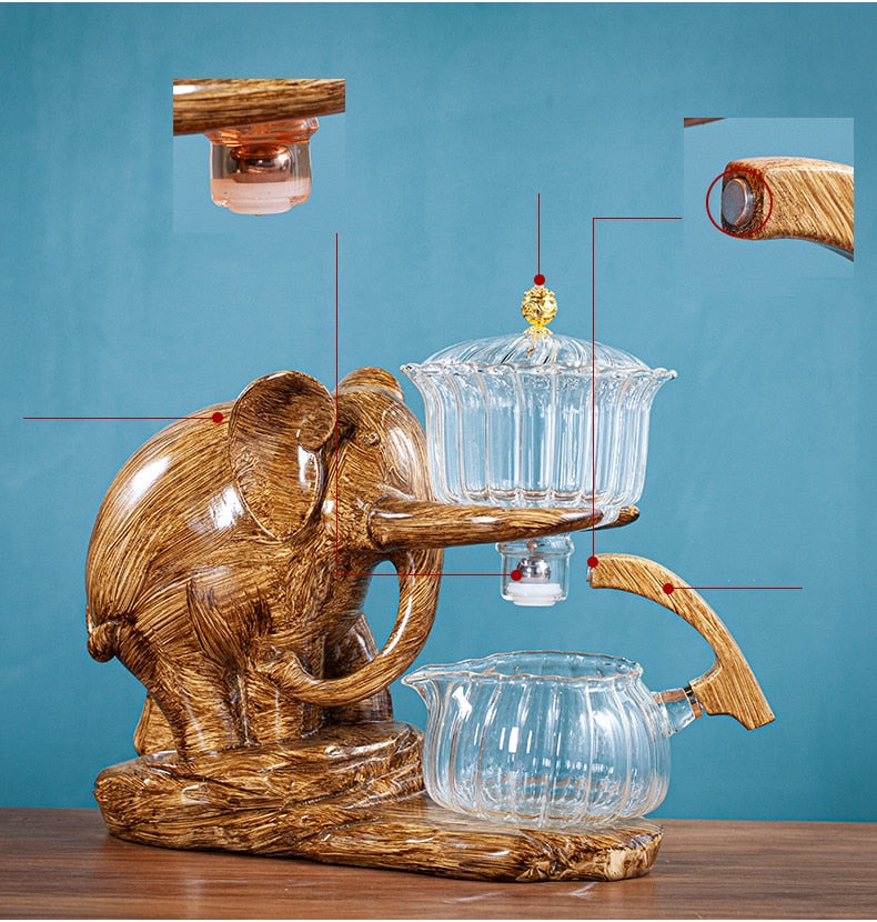 Creative Tea Set Elephant Shape Automatic Tea Set Pu'er Oolong Teapot And Cup Set Heat-resistant Glass Teapot With Base-Health Wisdom™