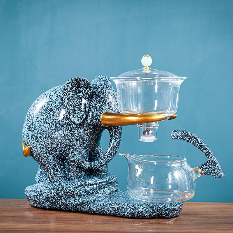 Creative Tea Set Elephant Shape Automatic Tea Set Pu'er Oolong Teapot And Cup Set Heat-resistant Glass Teapot With Base-Health Wisdom™