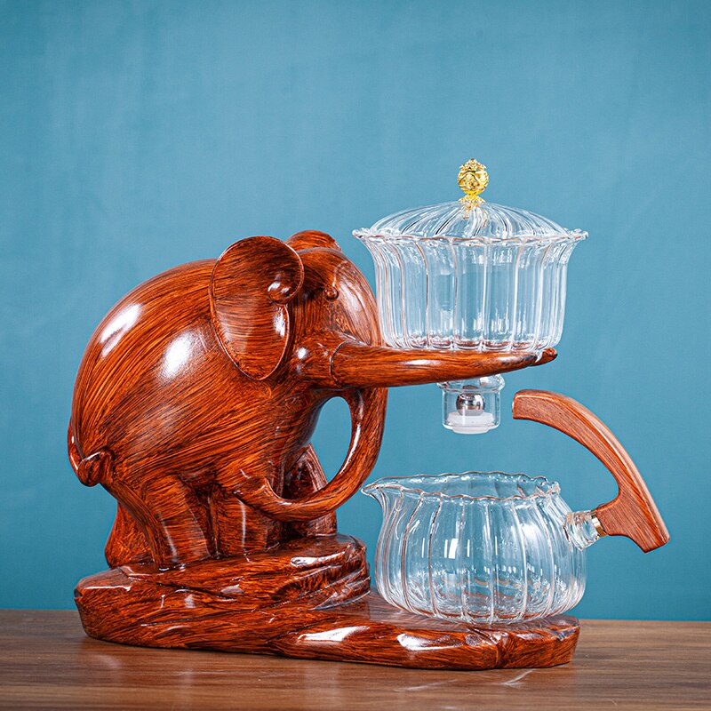 Creative Tea Set Elephant Shape Automatic Tea Set Pu'er Oolong Teapot And Cup Set Heat-resistant Glass Teapot With Base-Health Wisdom™