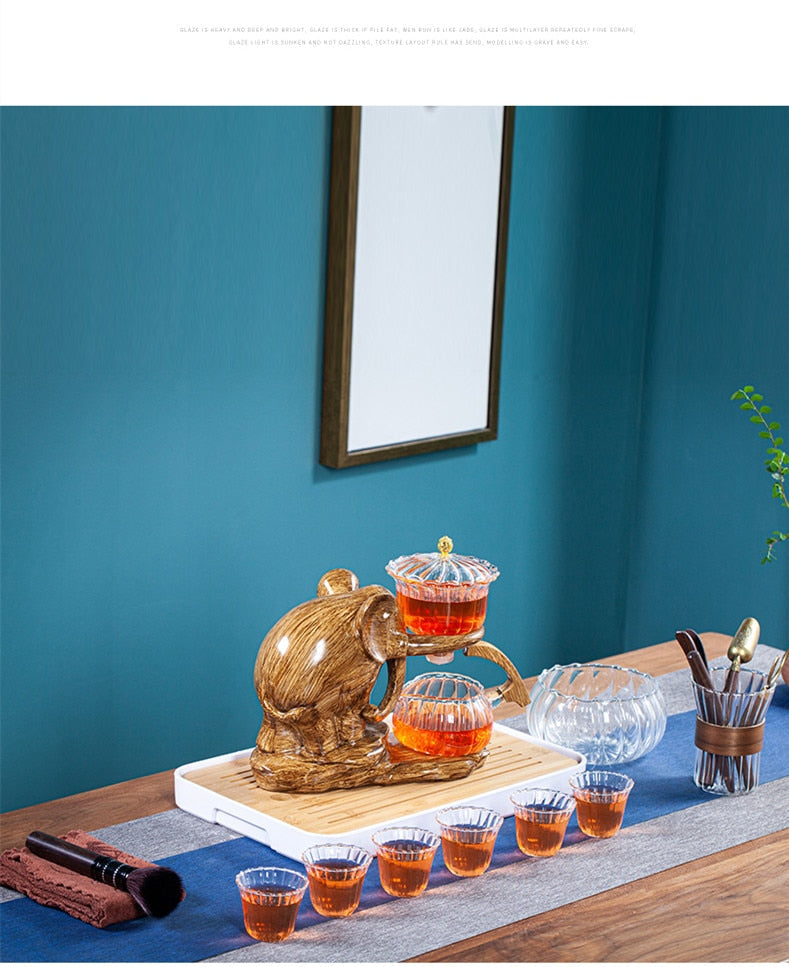 Creative Tea Set Elephant Shape Automatic Tea Set Pu'er Oolong Teapot And Cup Set Heat-resistant Glass Teapot With Base-Health Wisdom™