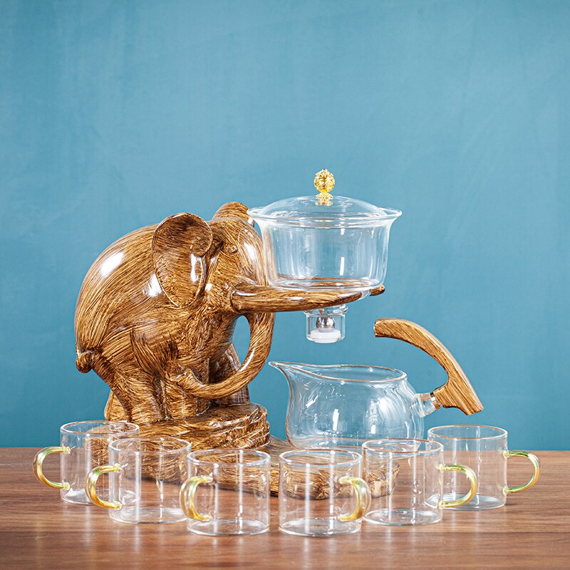 Creative Tea Set Elephant Shape Automatic Tea Set Puer Oolong Teapot And Cup Set Heat-resistant Glass Teapot With Base-Health Wisdom™