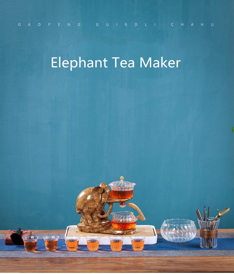 Creative Tea Set Elephant Shape Automatic Tea Set Puer Oolong Teapot And Cup Set Heat-resistant Glass Teapot With Base-Health Wisdom™