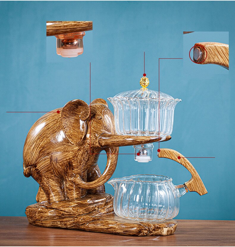 Creative Tea Set Elephant Shape Automatic Tea Set Puer Oolong Teapot And Cup Set Heat-resistant Glass Teapot With Base-Health Wisdom™