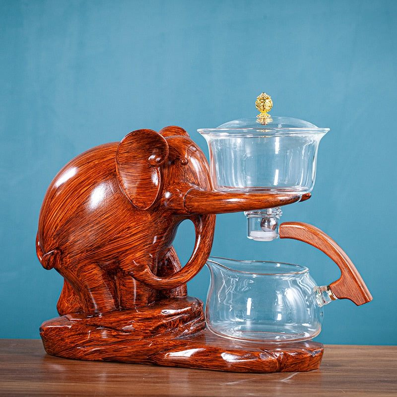 Creative Tea Set Elephant Shape Automatic Tea Set Puer Oolong Teapot And Cup Set Heat-resistant Glass Teapot With Base-Health Wisdom™