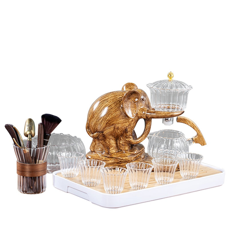 Creative Tea Set Elephant Shape Automatic Tea Set Puer Oolong Teapot And Cup Set Heat-resistant Glass Teapot With Base-Health Wisdom™