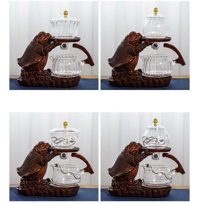 Creative Tea Toad Shape Teapot Automatic Tea Maker Pu er Oolong Teapot And Cup Set Heat-resistant Glass Teapot Holder Base-Health Wisdom™