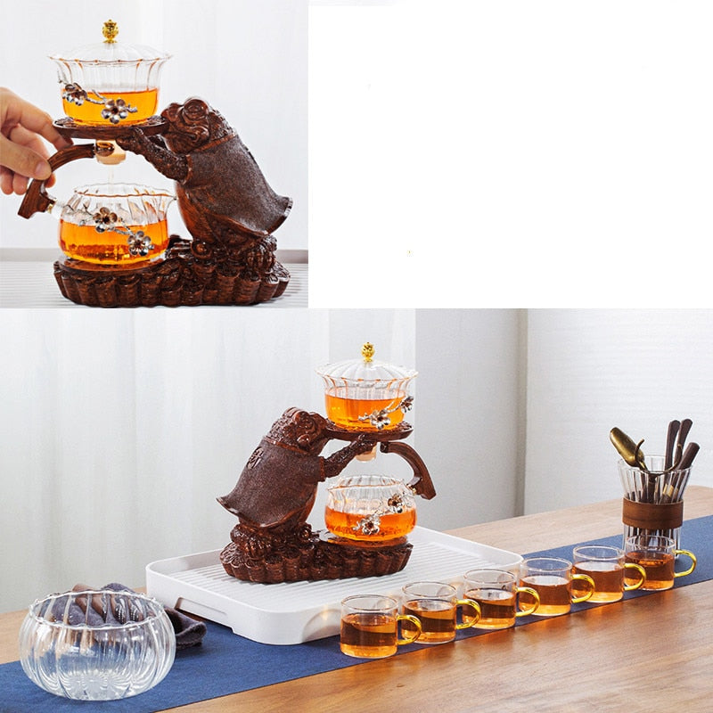 Creative Tea Toad Shape Teapot Automatic Tea Maker Pu er Oolong Teapot And Cup Set Heat-resistant Glass Teapot Holder Base-Health Wisdom™