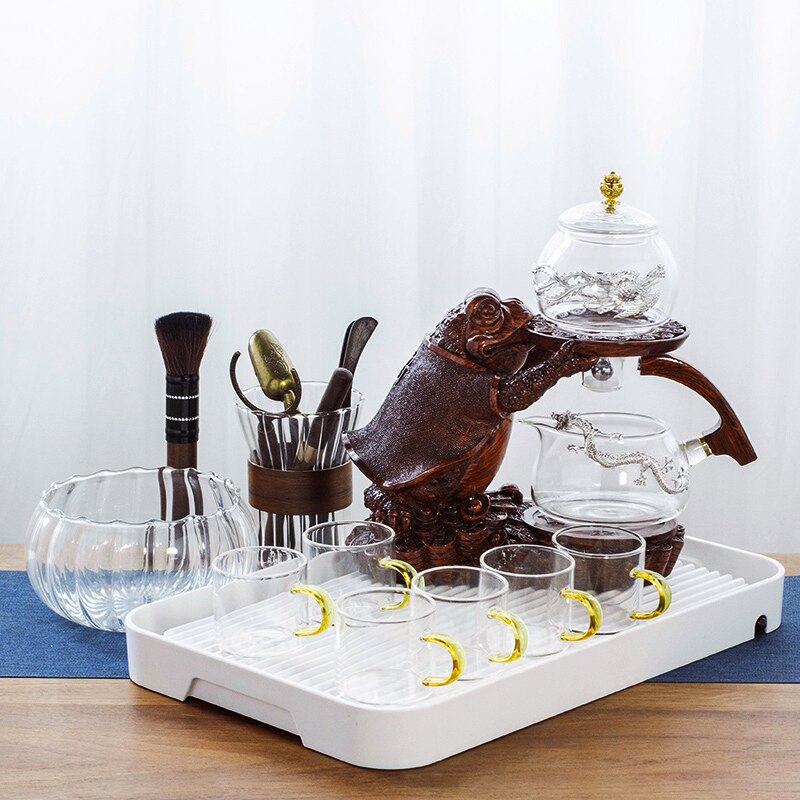 Creative Tea Toad Shape Teapot Automatic Tea Maker Pu er Oolong Teapot And Cup Set Heat-resistant Glass Teapot Holder Base-Health Wisdom™