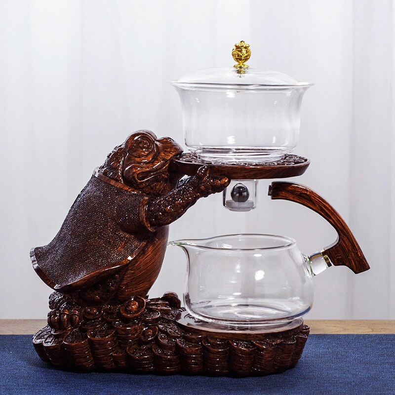 Creative Tea Toad Shape Teapot Automatic Tea Maker Pu er Oolong Teapot And Cup Set Heat-resistant Glass Teapot Holder Base-Health Wisdom™