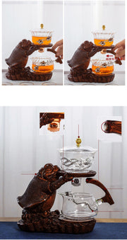 Creative Tea Toad Shape Teapot Automatic Tea Maker Pu er Oolong Teapot And Cup Set Heat-resistant Glass Teapot Holder Base-Health Wisdom™