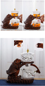 Creative Tea Toad Shape Teapot Automatic Tea Maker Pu er Oolong Teapot And Cup Set Heat-resistant Glass Teapot Holder Base-Health Wisdom™