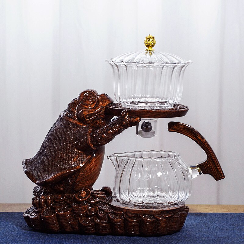 Creative Tea Toad Shape Teapot Automatic Tea Maker Pu er Oolong Teapot And Cup Set Heat-resistant Glass Teapot Holder Base-Health Wisdom™