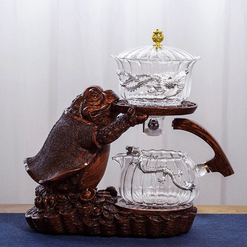 Creative Tea Toad Shape Teapot Automatic Tea Maker Pu er Oolong Teapot And Cup Set Heat-resistant Glass Teapot Holder Base-Health Wisdom™
