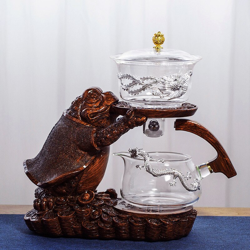 Creative Tea Toad Shape Teapot Automatic Tea Maker Pu er Oolong Teapot And Cup Set Heat-resistant Glass Teapot Holder Base-Health Wisdom™