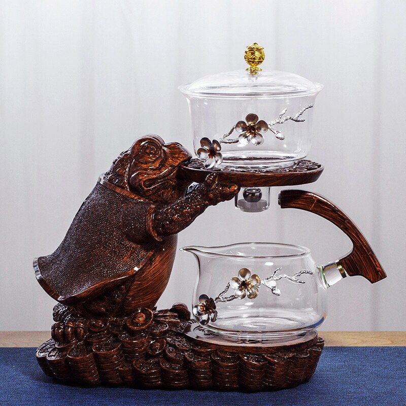 Creative Tea Toad Shape Teapot Automatic Tea Maker Pu er Oolong Teapot And Cup Set Heat-resistant Glass Teapot Holder Base-Health Wisdom™