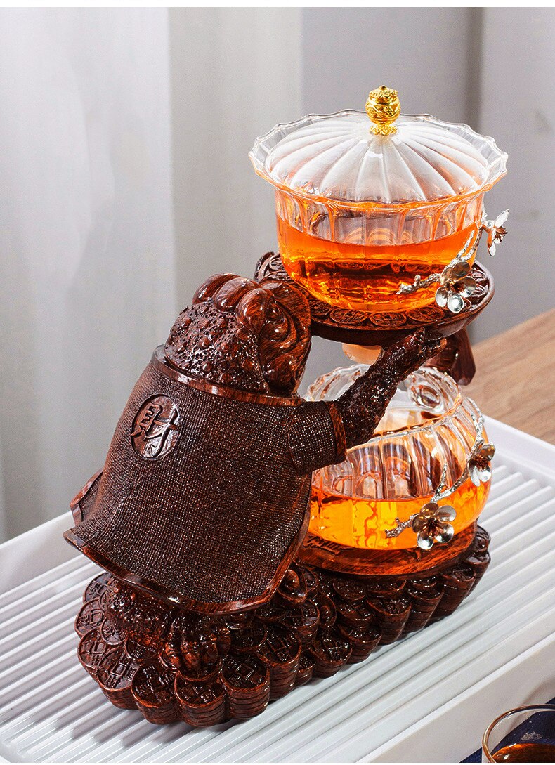 Creative Tea Toad Shape Teapot Automatic Tea Maker Pu er Oolong Teapot And Cup Set Heat-resistant Glass Teapot Holder Base-Health Wisdom™