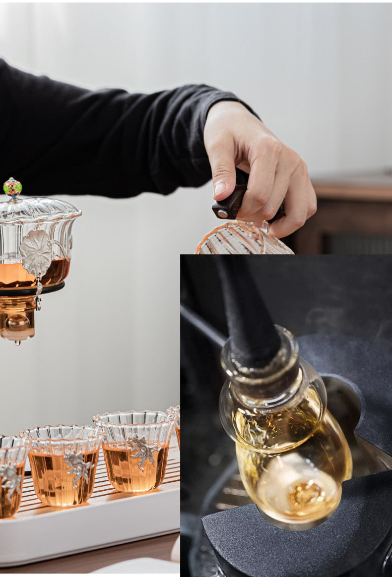 Creative Teapot Glass Automatic Tea Making Household Pu'er Scented Kung Fu Tea Set Infuser Drinking Tea Maker Heat-resistant Gl-Health Wisdom™