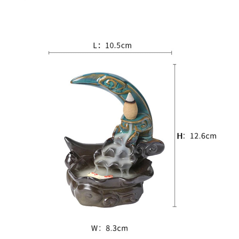 Creative Waterfall Incense Burner The Moon Home Decor Incense Stick Holder Lotus Ceramic Censer Handicrafts Zen Meditation Decor-Health Wisdom™