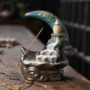Creative Waterfall Incense Burner The Moon Home Decor Incense Stick Holder Lotus Ceramic Censer Handicrafts Zen Meditation Decor-Health Wisdom™