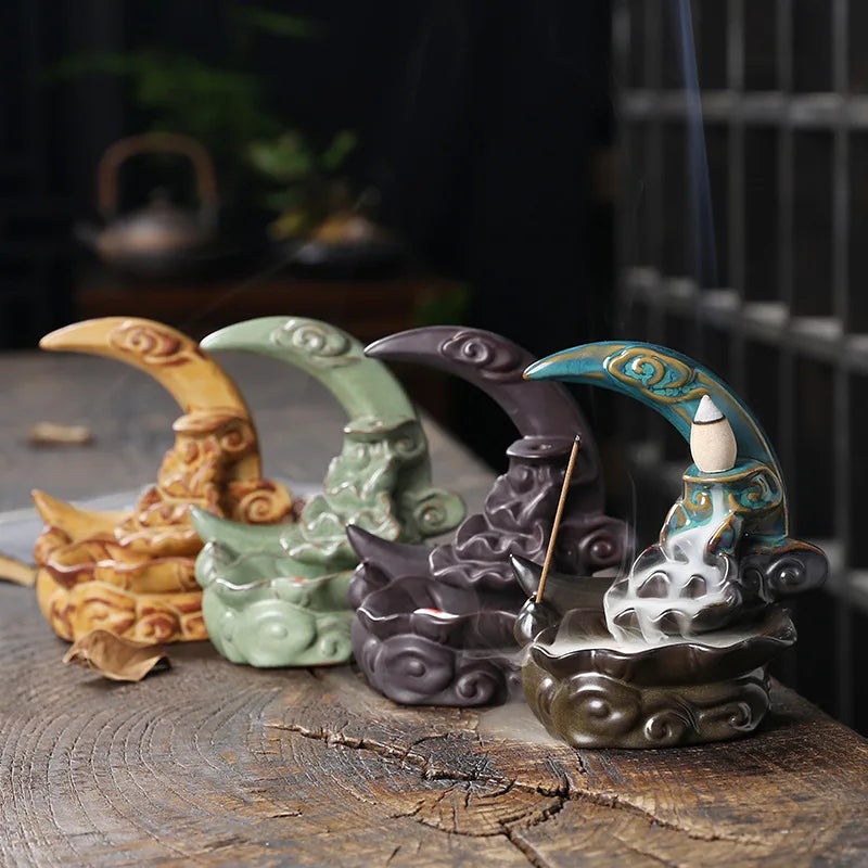 Creative Waterfall Incense Burner The Moon Home Decor Incense Stick Holder Lotus Ceramic Censer Handicrafts Zen Meditation Decor-Health Wisdom™
