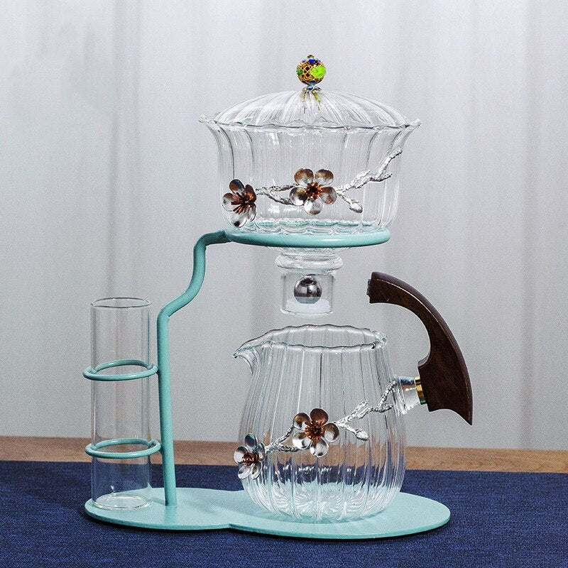 Creative flower arrangement Teapot Glass Lazy Automatic Tea Making Household Black Tea Tea Set Infuser Drinking-Health Wisdom™