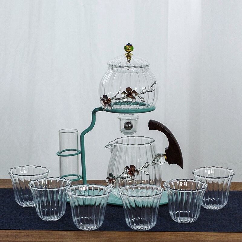 Creative flower arrangement Teapot Glass Lazy Automatic Tea Making Household Black Tea Tea Set Infuser Drinking-Health Wisdom™