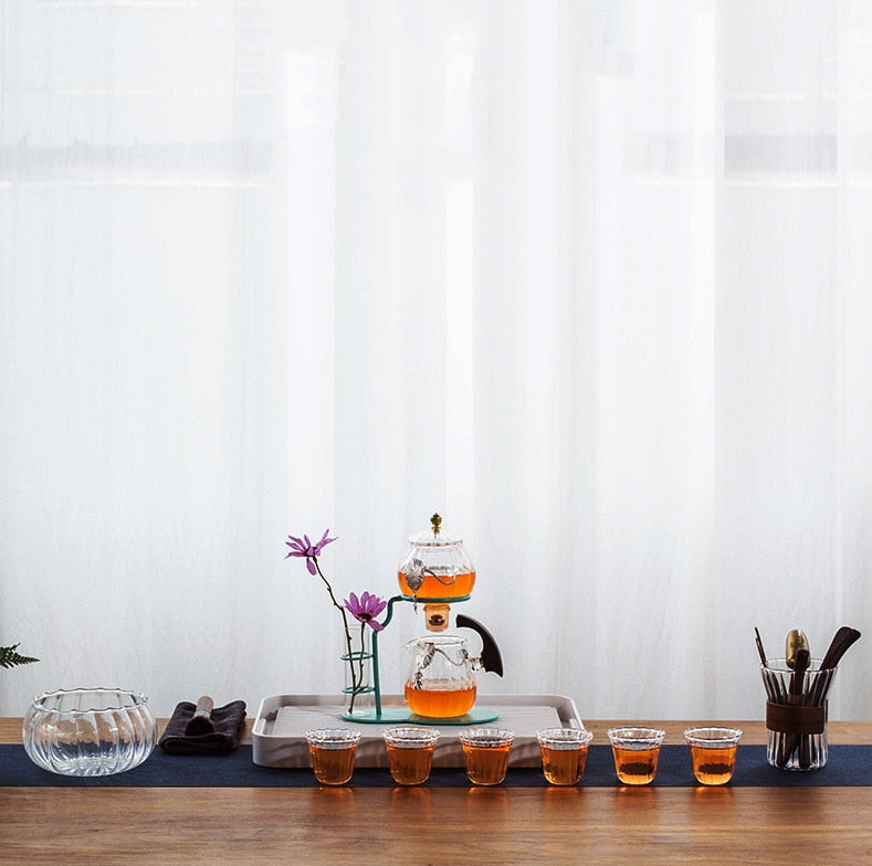 Creative flower arrangement Teapot Glass Lazy Automatic Tea Making Household Black Tea Tea Set Infuser Drinking-Health Wisdom™