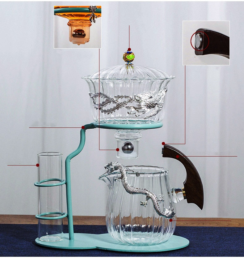 Creative flower arrangement Teapot Glass Lazy Automatic Tea Making Household Black Tea Tea Set Infuser Drinking-Health Wisdom™