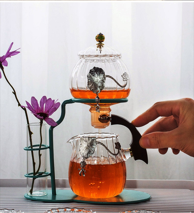 Creative flower arrangement Teapot Glass Lazy Automatic Tea Making Household Black Tea Tea Set Infuser Drinking-Health Wisdom™