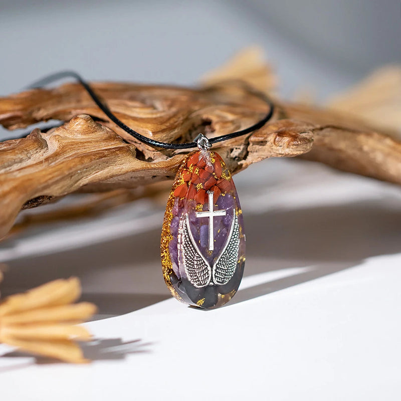 Cross And Wings Necklace Orgone Pendant Amulet Jewelry For Protection And Energy Orgonite Healing Crystals Stone-Health Wisdom™