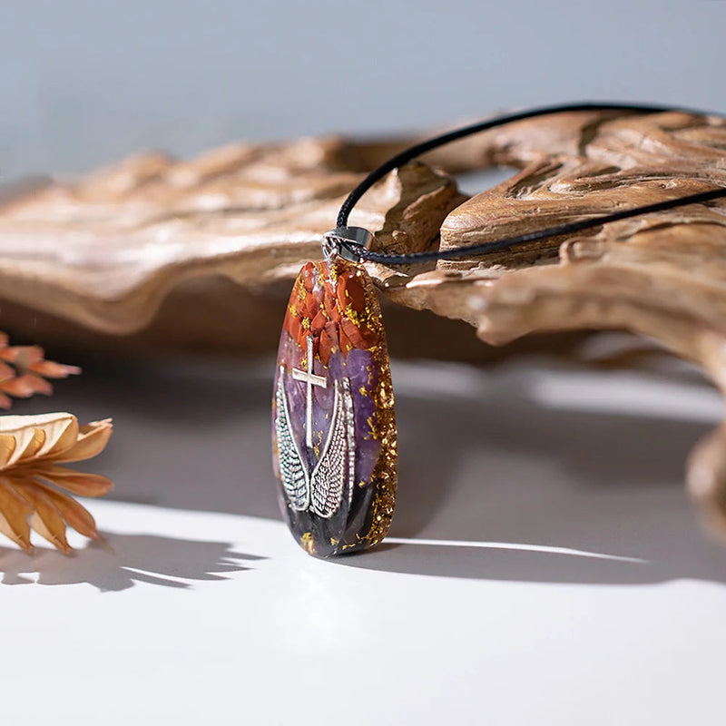 Cross And Wings Necklace Orgone Pendant Amulet Jewelry For Protection And Energy Orgonite Healing Crystals Stone-Health Wisdom™