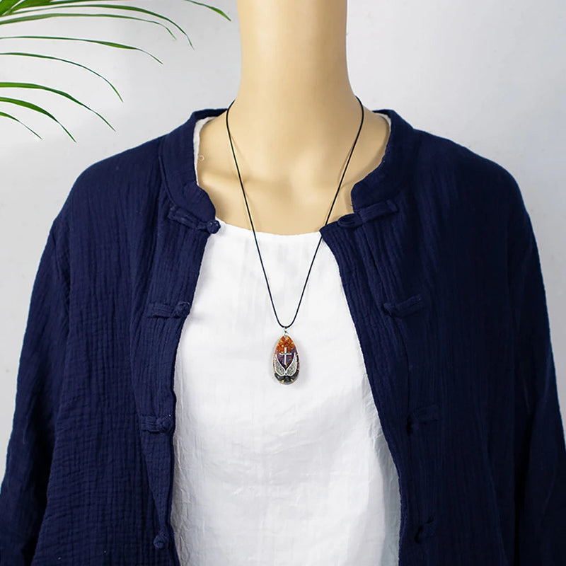 Cross And Wings Necklace Orgone Pendant Amulet Jewelry For Protection And Energy Orgonite Healing Crystals Stone-Health Wisdom™