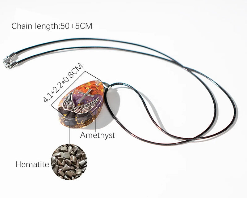 Cross And Wings Necklace Orgone Pendant Amulet Jewelry For Protection And Energy Orgonite Healing Crystals Stone-Health Wisdom™