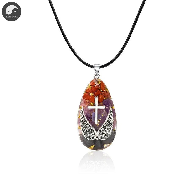 Cross And Wings Necklace Orgone Pendant Amulet Jewelry For Protection And Energy Orgonite Healing Crystals Stone-Health Wisdom™