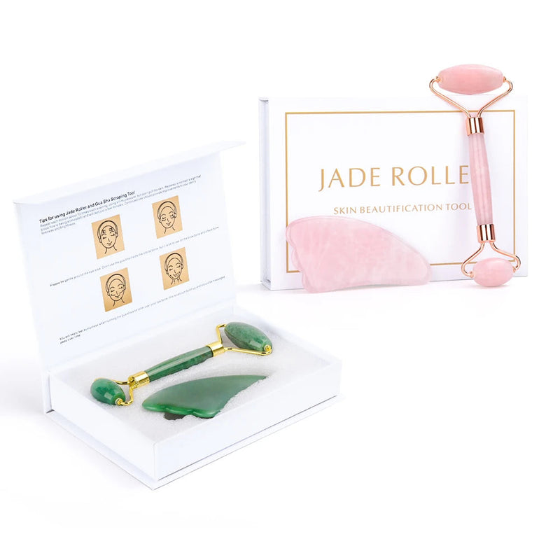 Crystal Roller Set Facial Massage Natural Jade Roller Gua Sha Kit Jade Scraper Rose Quartz Stone Face Lift Massager Beauty Tools-Health Wisdom™