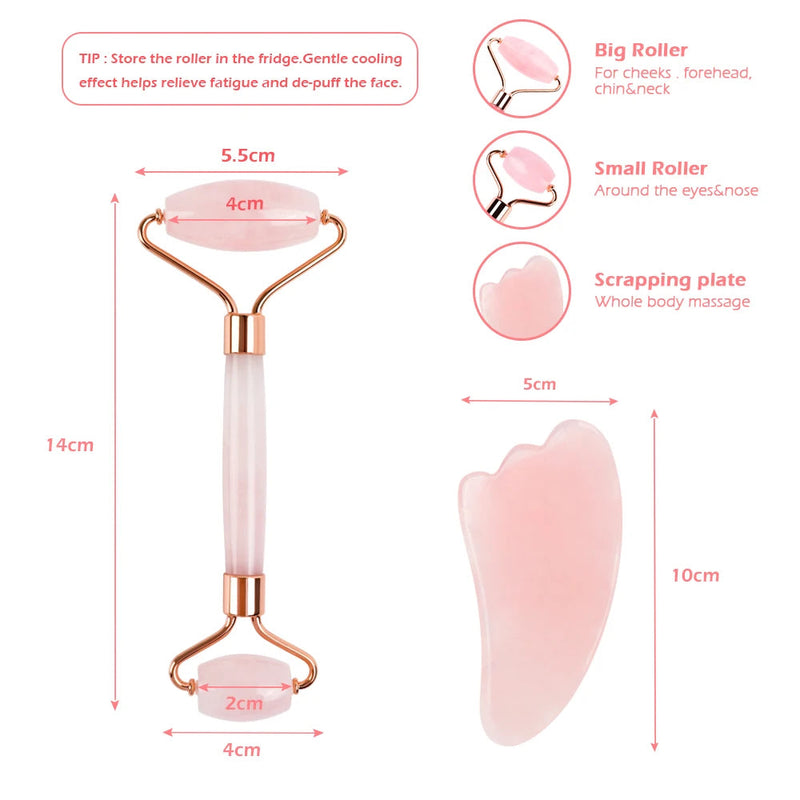 Crystal Roller Set Facial Massage Natural Jade Roller Gua Sha Kit Jade Scraper Rose Quartz Stone Face Lift Massager Beauty Tools-Health Wisdom™