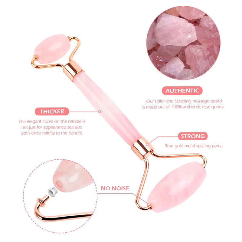 Crystal Roller Set Facial Massage Natural Jade Roller Gua Sha Kit Jade Scraper Rose Quartz Stone Face Lift Massager Beauty Tools-Health Wisdom™