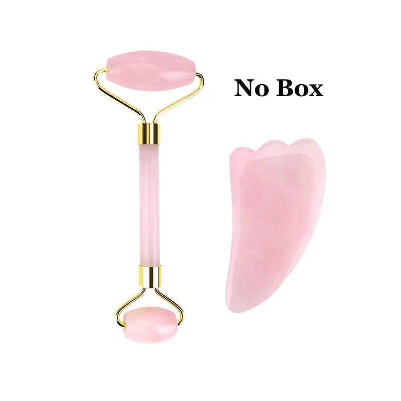 Crystal Roller Set Facial Massage Natural Jade Roller Gua Sha Kit Jade Scraper Rose Quartz Stone Face Lift Massager Beauty Tools-Health Wisdom™