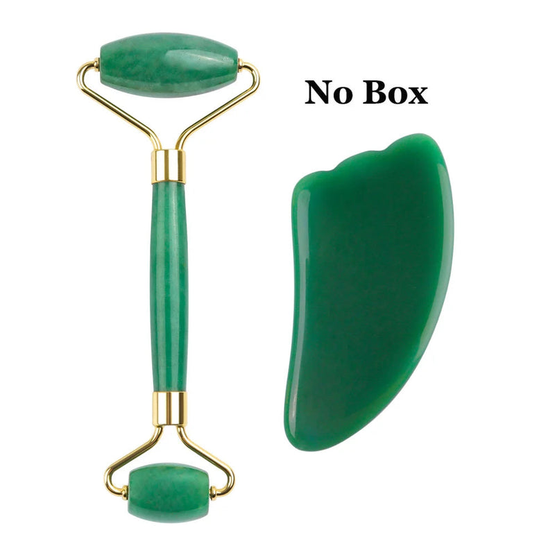 Crystal Roller Set Facial Massage Natural Jade Roller Gua Sha Kit Jade Scraper Rose Quartz Stone Face Lift Massager Beauty Tools-Health Wisdom™